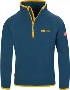 Bluzki dla dziewczynek - Bluza polarowa dziecięca Trollkids Kids Nordland Half Zip mystic blue/golden yellow z zamkiem błyskawicznym niebieska (707-146) - grafika 1