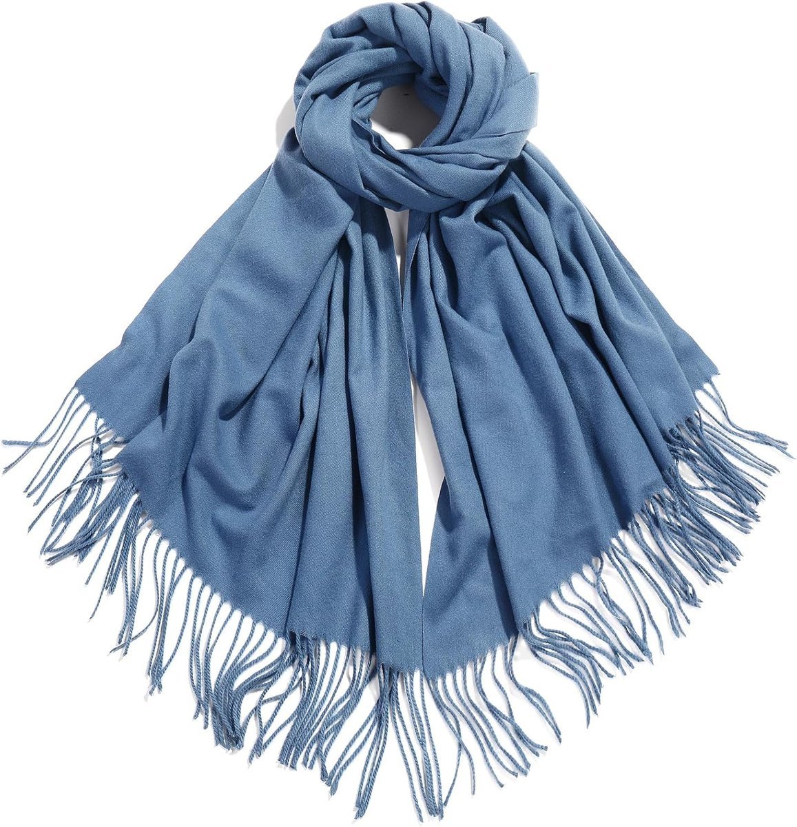 Szal Damski Pashmina Elegancki Ciepły Miękki Duży Niebieski 200 x 66 cm L