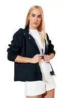 Płaszcze damskie - TRENDYOL Damski płaszcz z kapturem, zamek błyskawiczny, granatowy, L - miniaturka - grafika 1