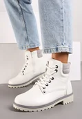 Botki damskie - Białe Sznurowane Casualowe Traperki na Płaskiej Podeszwie Relobia - miniaturka - grafika 1
