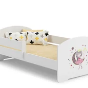 Łóżka dla dzieci i młodzieży - Białe Łóżko Dziecięce 140x70 cm z Motywem Śpiącej Królewny i Barierką – W Zestawie Materac Piankowy i Pełna Konstrukcja, Wymiary: 144 x 77 x 56 cm - miniaturka - grafika 1