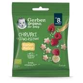 Przekąski dla dzieci - Gerber Organic Chrupki ryżowo-pszenne, banan, malina, po 8 miesiącu, 7 g - miniaturka - grafika 1