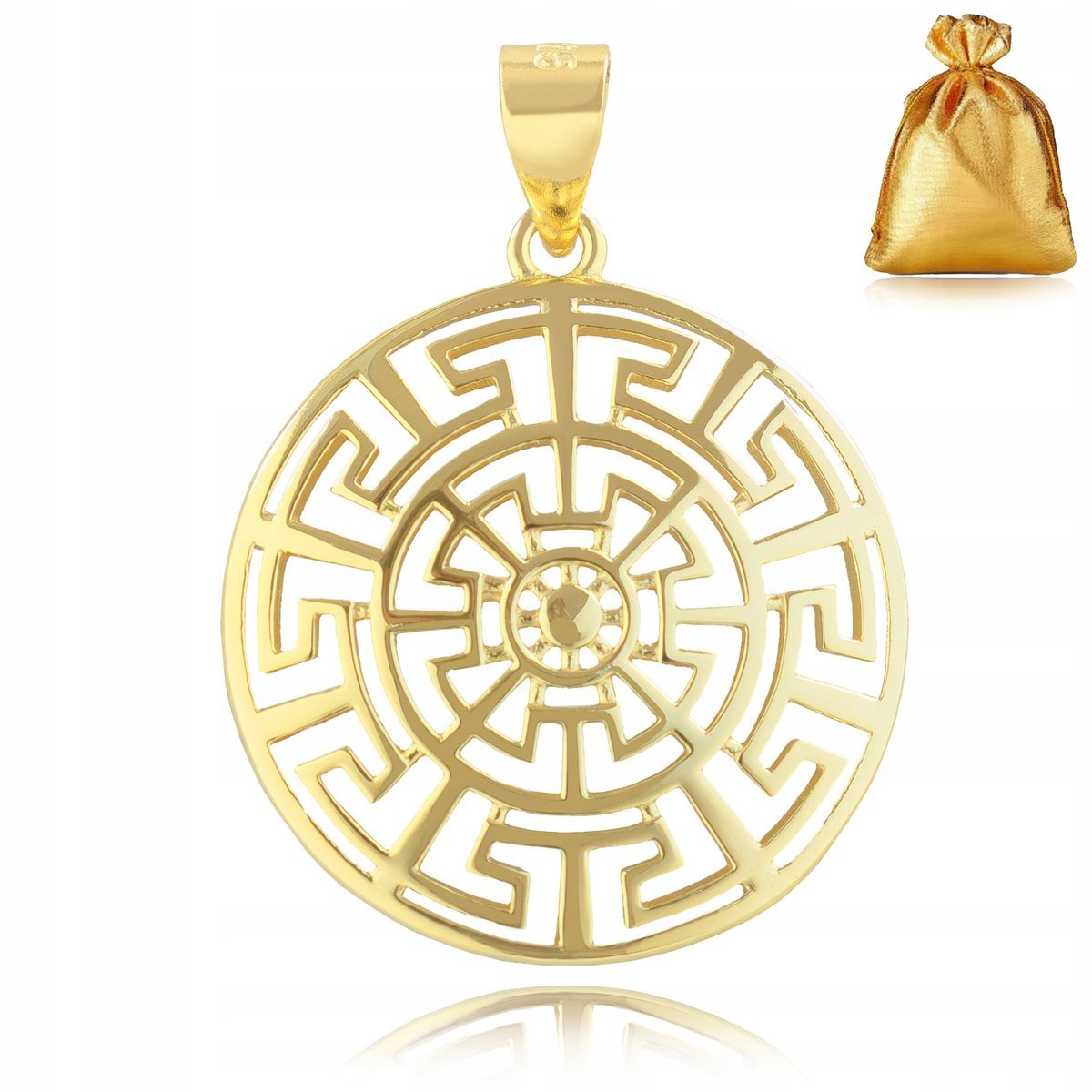 ELEGANCKA ZŁOTA ZAWIESZKA AŻUROWA 925 WISIOREK SREBRNY GRECKI MOTYW 585 14K