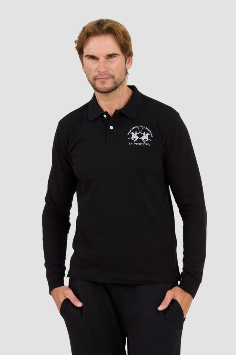 LA MARTINA Czarny męski longsleeve polo Piquet Stretch M