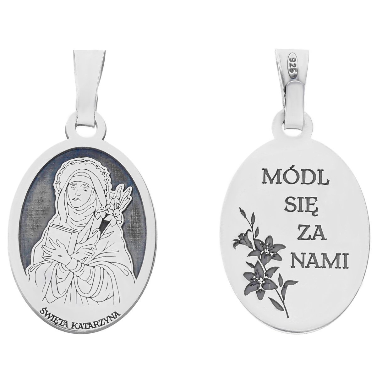 Medalik srebrny Ag 925 rodowany Św. Katarzyna MDC042R