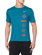 Koszulki męskie - Nike Męski T-shirt Df Miler Top Wr Gx T-shirt męski turkusowy Geoda Teal/Team Orange/Reflect L - miniaturka - grafika 1