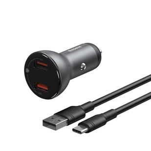 Baseus ładowarka samochodowa 2x USB 45 W 5 A Quick Charge 3.0 Huawei SCP z ekranem LCD + kabel USB Typ C szary (TZCCBX-B0G) - Ładowarki samochodowe - miniaturka - grafika 4