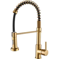 Baterie kuchenne - Bateria kuchenna z wyciąganą sprężyną, jednouchwytowa, mosiężna, do zlewu kuchennego (matowe złoto) - miniaturka - grafika 1