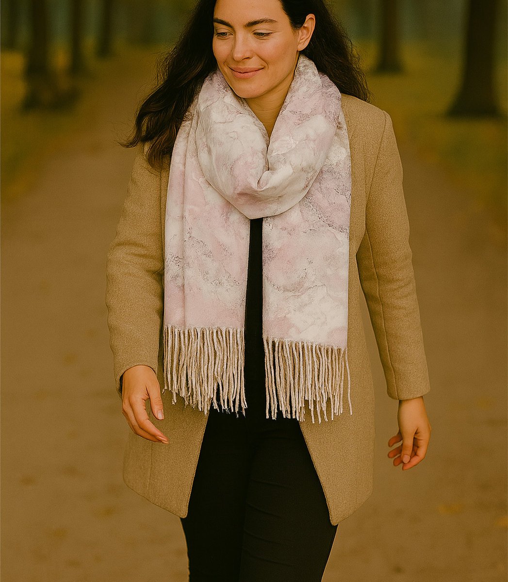 Szal damski modny wzór z frędzlami