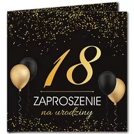 Kartki okolicznościowe i zaproszenia - Zaproszenia na 18 urodziny Czarne Gold Balony - miniaturka - grafika 1