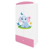 Szafy i szafki dla dzieci - Szafa dwudrzwiowa do pokoju dziecka, Babydreams, 90 cm, słonik, różowa - miniaturka - grafika 1