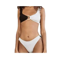 Stroje kąpielowe - CZARNO-BIAŁY DWUCZĘŚCIOWY STRÓJ KĄPIELOWY Z OZDOBNYM KÓŁECZKIEM BIKINI XL - miniaturka - grafika 1