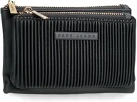 Portfele - PEPE JEANS PORTFEL DAMSKI CZARNY DWUKOMOWORY NA ZAMEK AWH - miniaturka - grafika 1