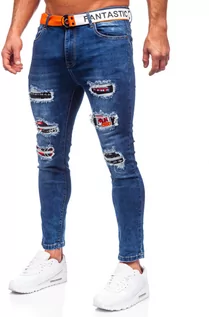 Spodnie męskie - Granatowe spodnie jeansowe męskie Denley TF107 - grafika 1