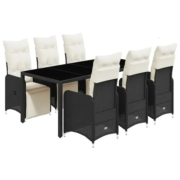 Zestaw bistro ogrodowy 6-osobowy, czarny, rattan PE, stół 190x90x75 cm