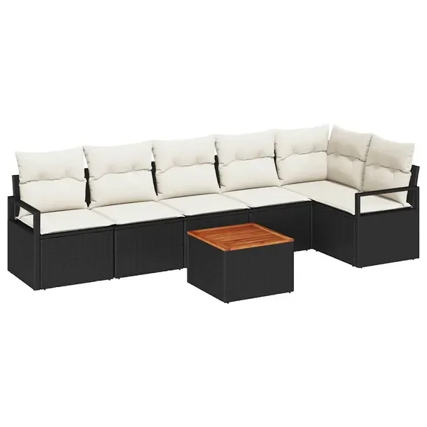 Zestaw Sof Ogrodowych 4-osobowych Czarno-Kremowy, Rattan Naturalny, 3 Eleme
