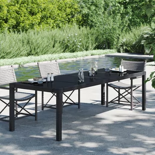 vidaXL Stół ogrodowy, czarny, 250x100x75 cm, szkło i rattan PE - Stoły ogrodowe - miniaturka - grafika 1