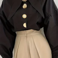 Koszule damskie - TEMU wiosenno-jesienna koszula damska w stylu vintage z eleganckim dużym kołnierzykiem i wykwintnymi długimi rękawami zapinana na guziki - miniaturka - grafika 1