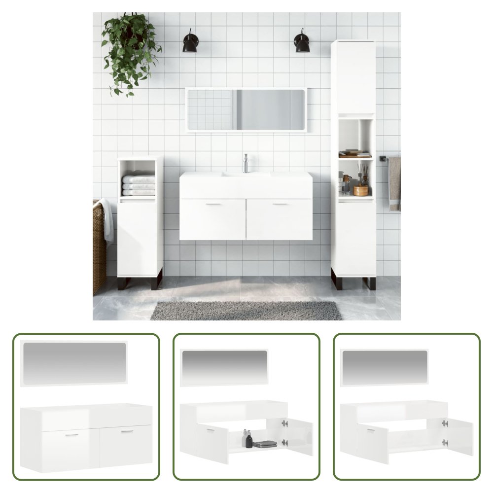 The Living Store Szafka łazienkowa z lustrem biały wysoki połysk materiał drewnopochodny