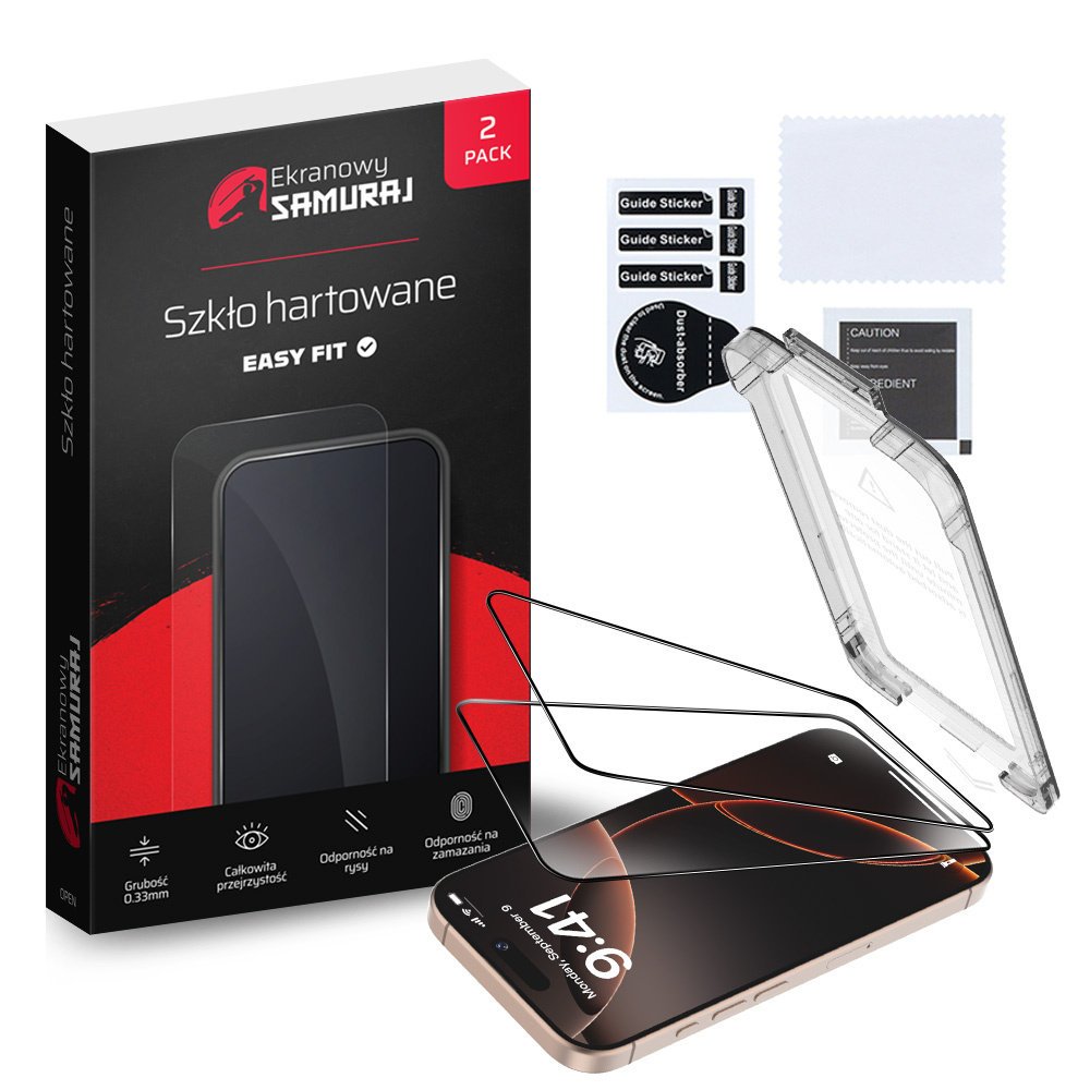 Nowe Szkło Prywatyzujące Ekranowy Samuraj do Apple iPhone 16 Plus z ramką Easy Fit 2-Pack
