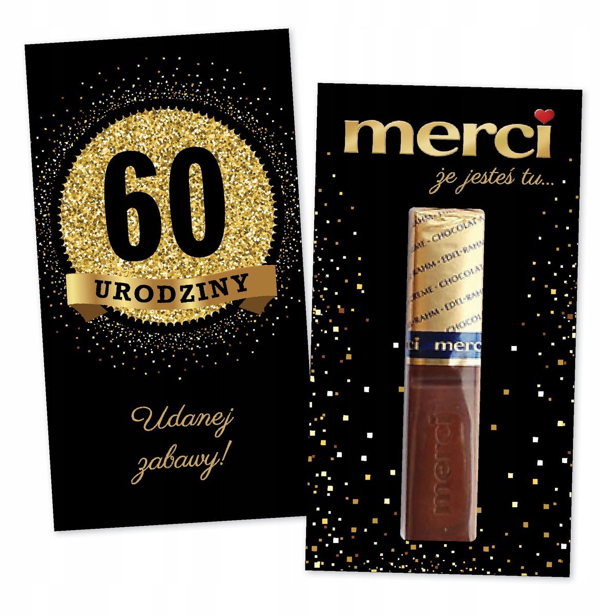 10x PODZIĘKOWANIA NA 60 URODZINY DLA GOŚCI merci lat - premium - CZARNY