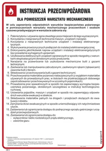 DB012 INSTRUKCJA PRZECIWPOŻAROWA DLA POMIESZCZEŃ WARSZTATU MECHANICZNEGO, FN - FOLIA SAMOPRZYLEPNA; (245X350MM) - Instrukcje stanowiskowe BHP - miniaturka - grafika 1