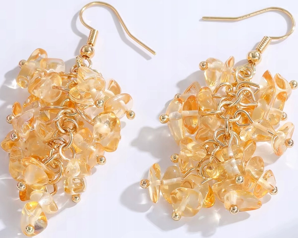 Złote Kolczyki z Żółtymi Kamieniami Sztyft Naturalne Pozłacane