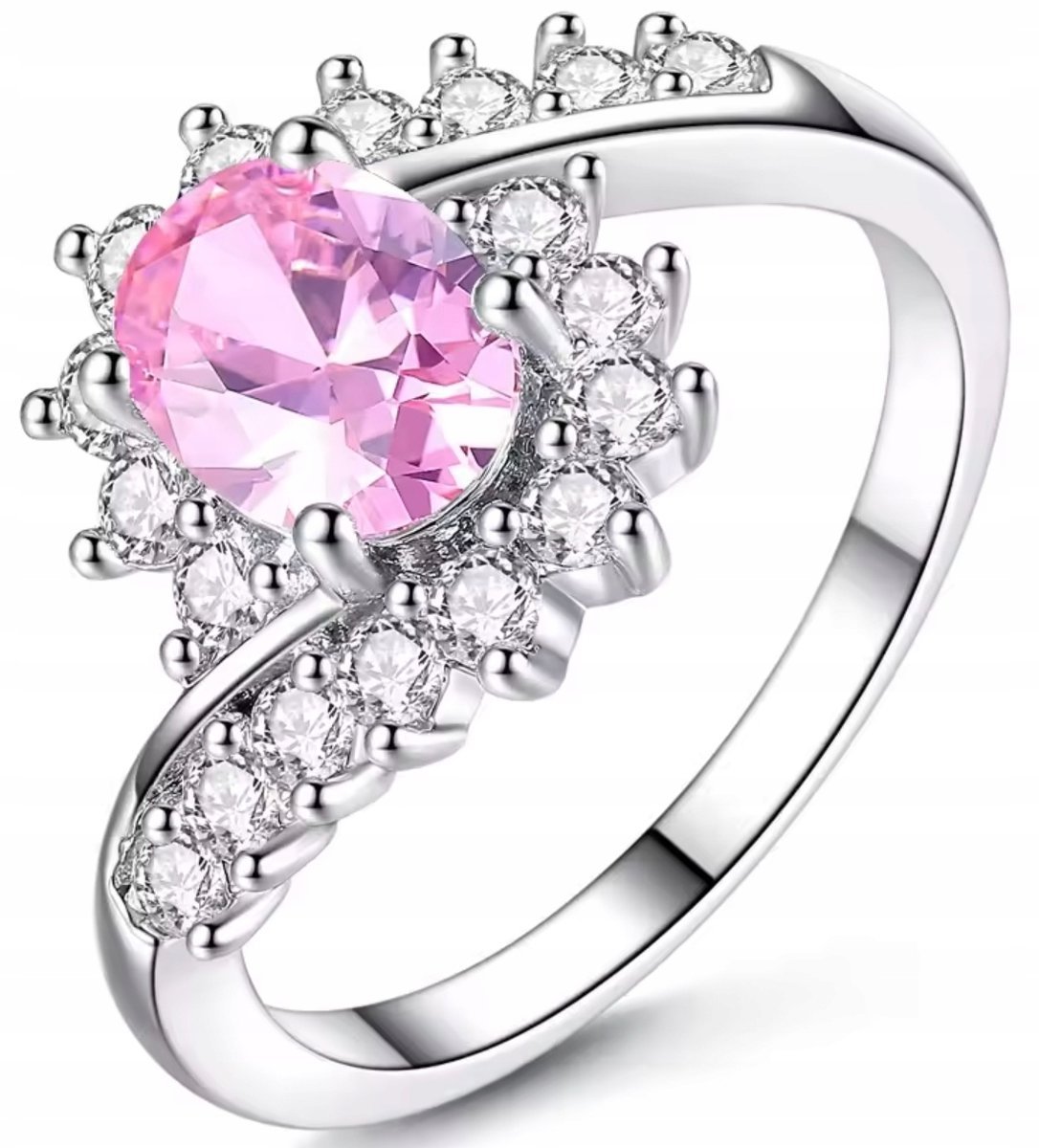 Srebrny Pierścionek z Cyrkoniami Turmalin Rozmiar 11 ze Stali Chirurgicznej