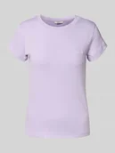 Koszulki i topy damskie - T-shirt o kroju regular fit z mieszanki bawełny i elastanu - miniaturka - grafika 1