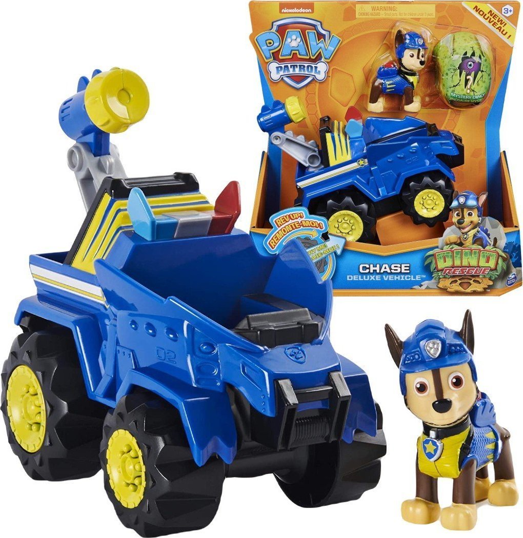 Spin Master Spin Master Paw Patrol Dino Rescue Chases Basic Vehicle, Toy Vehicle Blue/Yellow, Includes Dog Figure and Surprise Dino