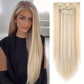 Pozostałe akcesoria fryzjerskie - TEMU Zestaw 9 nakładanych przedłużeń włosów dla kobiet - Miękkie, gęste proste włosy syntetyczne, naturalnie wyglądające, 24 cali, łatwe w aplikacji, - miniaturka - grafika 1