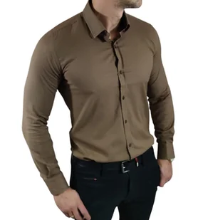 Koszula casualowa slim fit klasyczna oxford struktura brązowa EGO03 3XL - Koszule męskie Koszula casualowa slim fit klasyczna oxford struktura brązowa EGO03 3XL - Koszule męskie - miniaturka - grafika 1