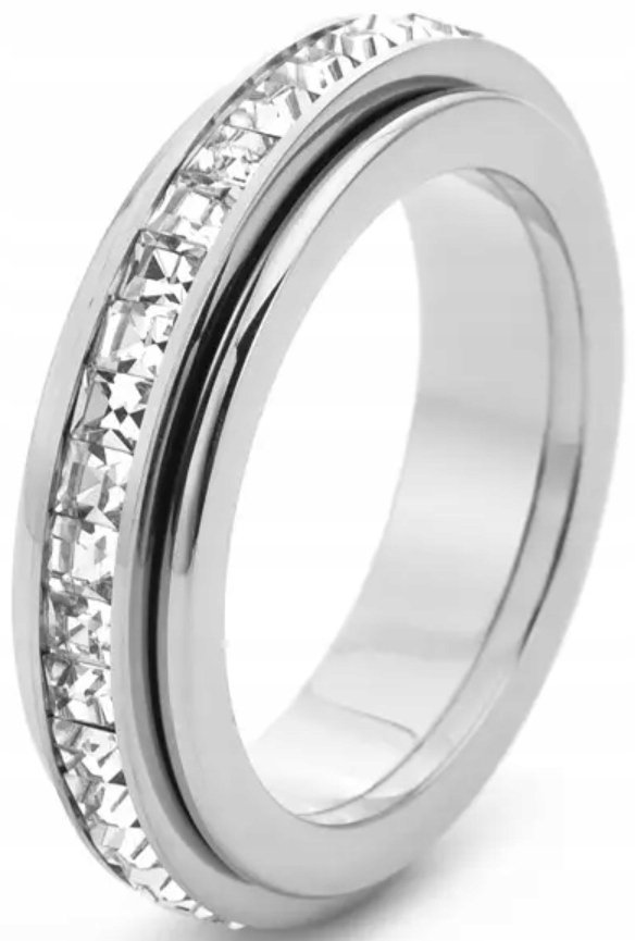 Srebrny Pierścionek Antystresowy z Kwadratowymi Cyrkoniami Anxiety Ring