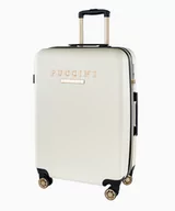 Walizki - PUCCINI Średnia biała walizka z eleganckim napisem - miniaturka - grafika 1