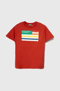 Koszulki dla chłopców - United Colors of Benetton t-shirt bawełniany dziecięcy kolor czerwony z nadrukiem - grafika 1