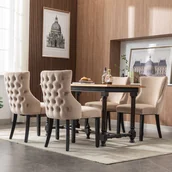 Krzesła - Zestaw 4 krzeseł do jadalni Flieks, krzesła kuchenne z wysokim oparciem i nogami z litego drewna, aksamitne krzesło do salonu krzesło do jadalni tapicerowane krzesło do jadalni, beżowe - miniaturka - grafika 1