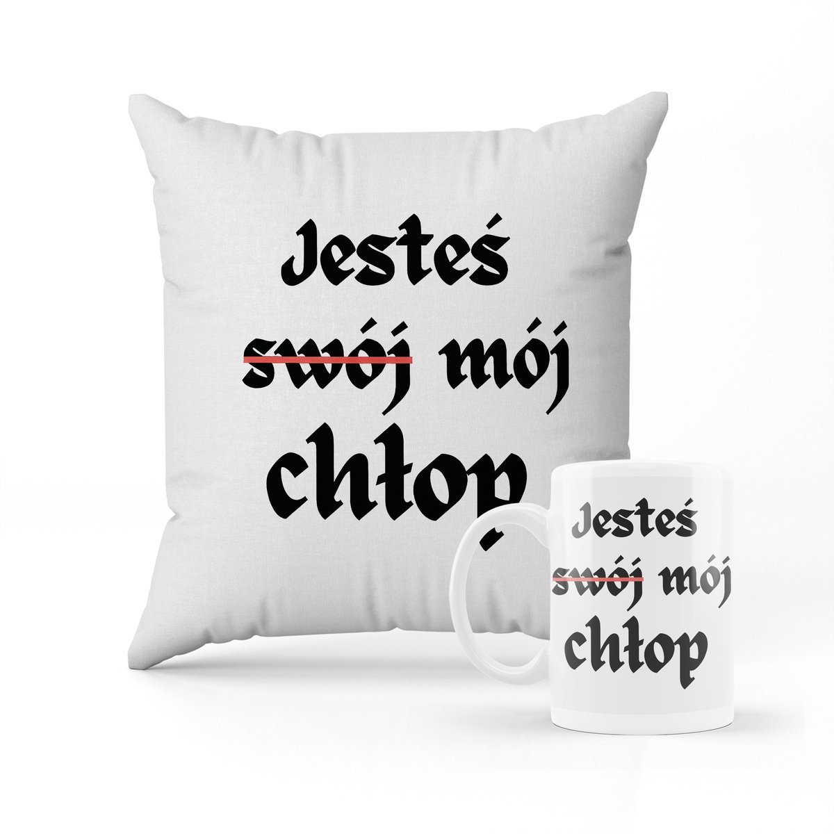 ZESTAW PODUSZKA + KUBEK Jesteś Mój Chłop Dla chłopaka PREZENT + IMIĘ #2