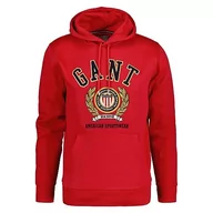 Bluzy męskie - GANT Męska bluza z kapturem Crest Sweat, Rich Red, M - miniaturka - grafika 1