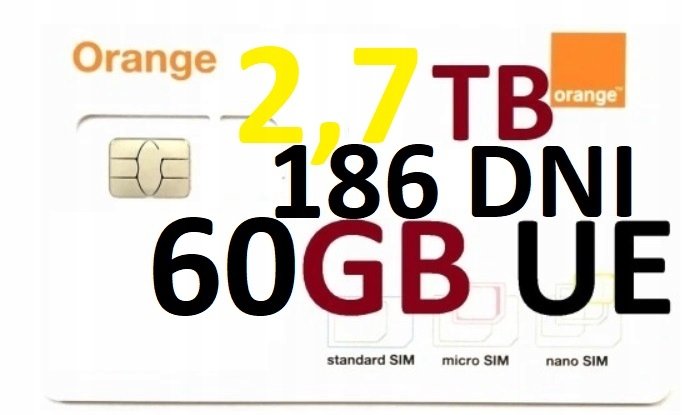Internet Orange Free 2700 Gb 2,7 Tb 186 Dni 60 Gb Ue Starter Karta Sim 5G