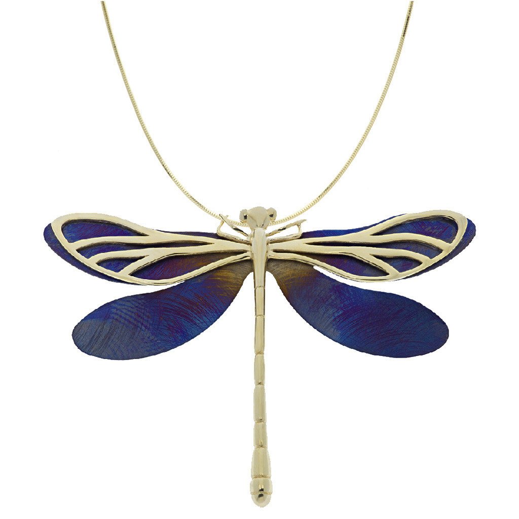 Naszyjnik srebrny damski pozłacany WAŻKA z tytanem