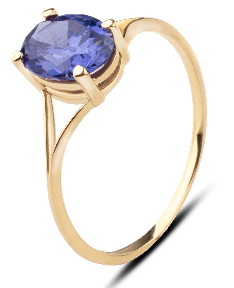 DAMSKI PIĘKNY KLASYCZNY ZŁOTY PIERŚCIONEK Z TANZANITEM ARIA 14KT 585