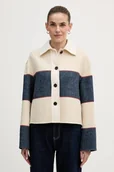 Kurtki damskie - Tommy Hilfiger kurtka z dodatkiem wełny kolor beżowy przejściowa oversize WW0WW47743 - miniaturka - grafika 1
