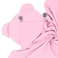 Koce i narzuty dla dzieci - MAMO-TATO Komplet kocyk muślinowy + poduszka MIŚ Double Gauze dla dzieci i niemowląt z chwostami - Jasny róż - miniaturka - grafika 1