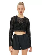 Koszulki i topy damskie - Koton Damska koszulka sportowa z długim rękawem, przezroczysta, Czarny wzór (Bdl), M - miniaturka - grafika 1