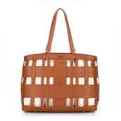 Torebki damskie - Pleciona shopperka z imitacji skóry brązowa - miniaturka - grafika 1