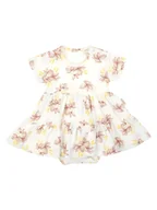 Body dla niemowląt - Dziewczęce sukienko-body krótki rękaw w kwiatki kremowe Nicol,r.68 - miniaturka - grafika 1
