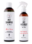 Szampony i odżywki dla psów - PET Shampoo Aloe Vera/Szampon Aloesowy 250ml Odżywczy i nabłyszczający + PETS ANTI INSECT - skuteczna ochrona przeciw kleszczom, pchłom oraz innym owadom 250ml - miniaturka - grafika 1