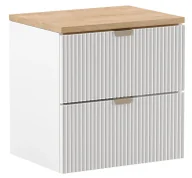 Szafki łazienkowe - Biała szafka ryflowana pod umywalkę z orzechowym blatem T1-N01 - miniaturka - grafika 1