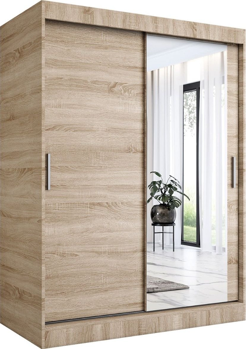 MKPOL Szafa przesuwna MODUO COMFORT 150 dąb sonoma z lustrem po prawej