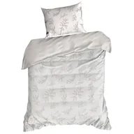 Pościel - Pościel RAYA paski liście beż 140x200 satyna - miniaturka - grafika 1